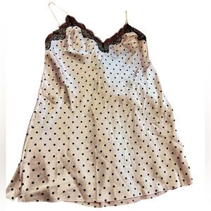 EUC - Victoria's Secret Polka Dot Lace Trim Slip Dress - Size M, Blush and Black